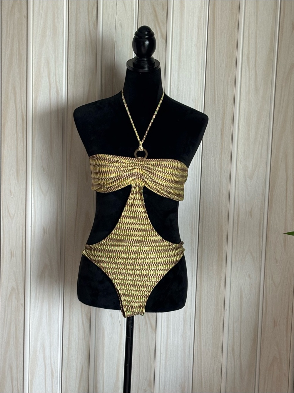 Gold Patterned Cutout One-Piece Swimsuit